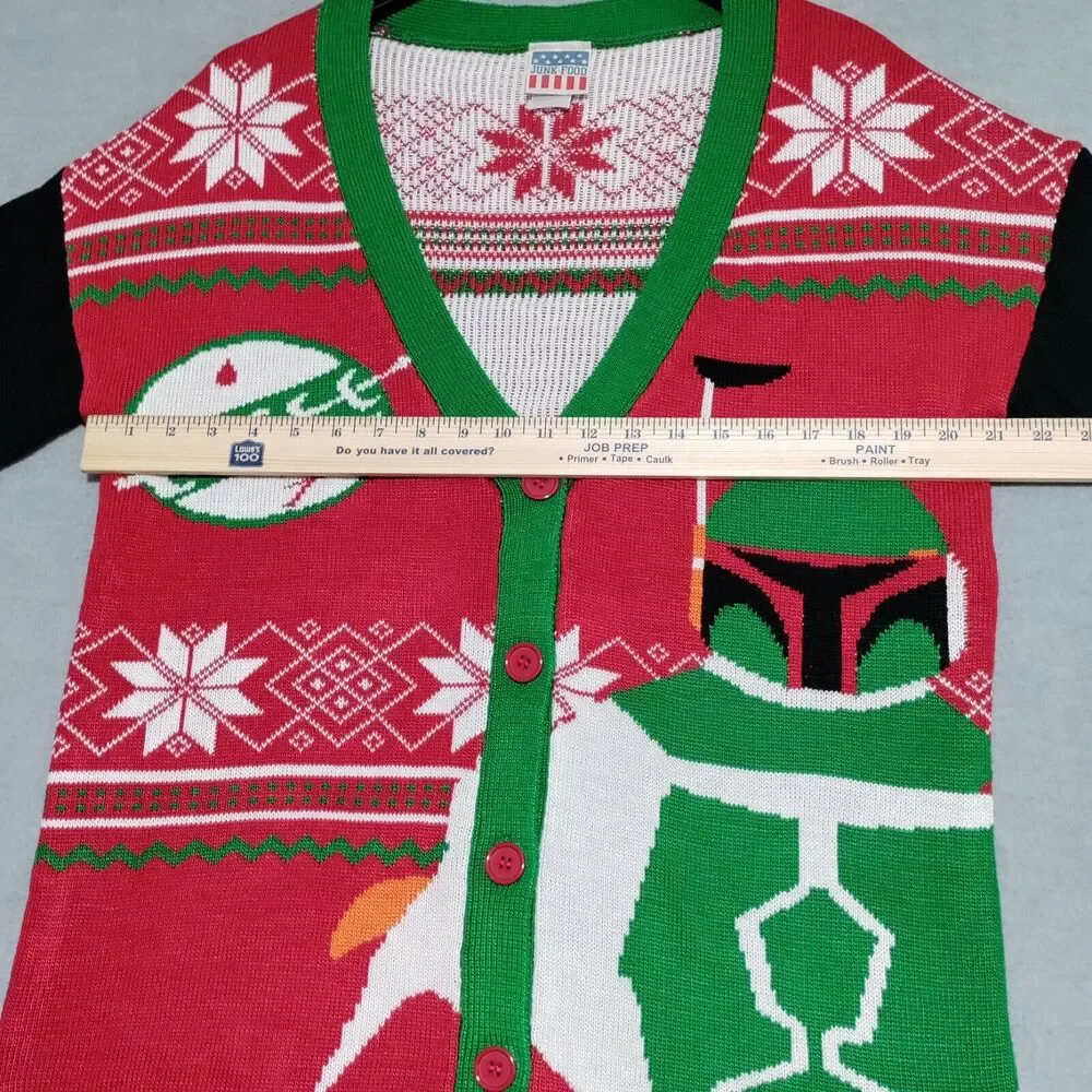 Junk Food Mens Large Star Wars Boba Fett Ugly Christmas Sweater Cardigan - Picture 10 of 15